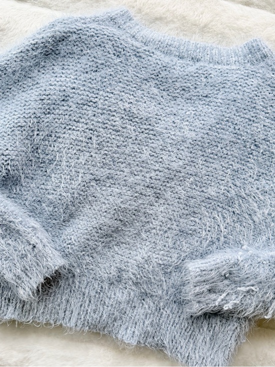 Ultra Flirt Fuzzy Knit Sweater Light Blue Size S Soft Cozy Cropped Fit - Picture 9 of 11